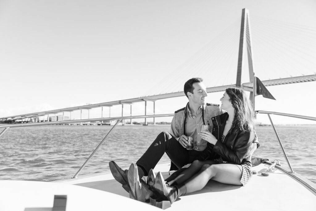 Proposal on Boat with Ravenel Bridge in background, Charleston, SC
