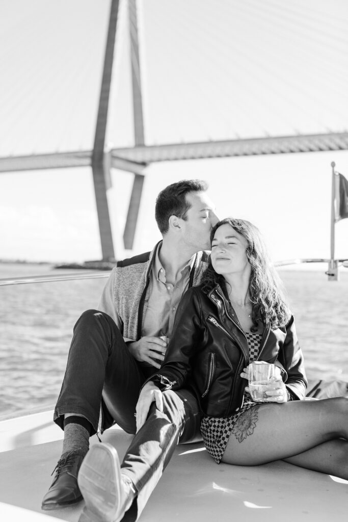 Proposal on Boat with Ravenel Bridge in background, Charleston, SC