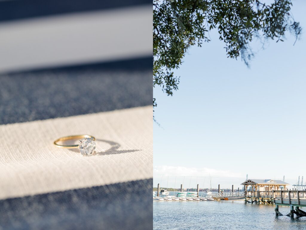 Sunset at Daniel Island Yacht Club; Charleston, South Carolina; Engagement ring
