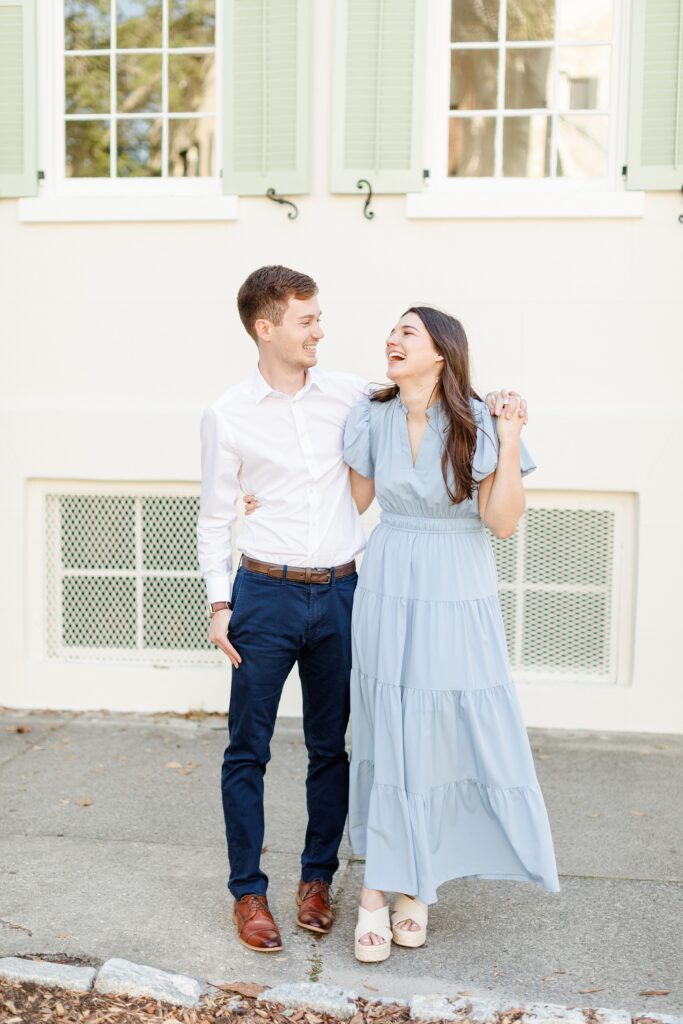 couple laughing in downtown Charleston