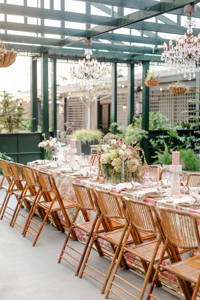 pink and green tablescape at Hotel Emeline, Charleston, South Carolina