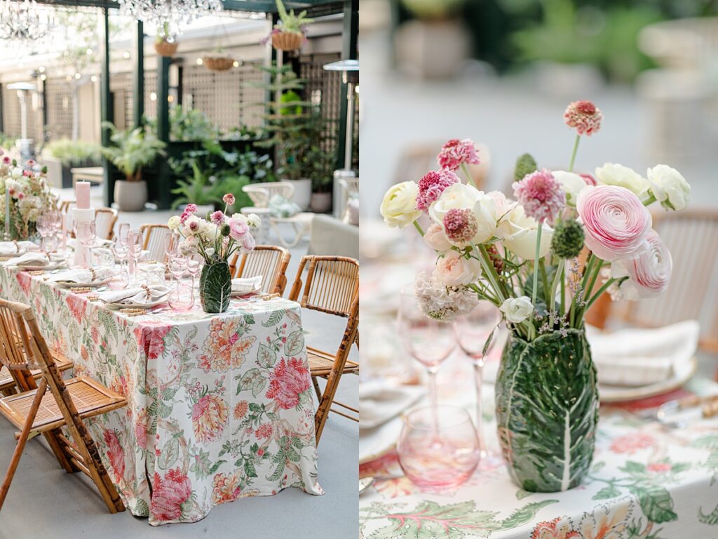 pink and green tablescape at Hotel Emeline, Charleston, South Carolina