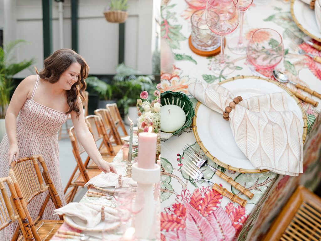 pink and green tablescape at Hotel Emeline, Charleston, South Carolina