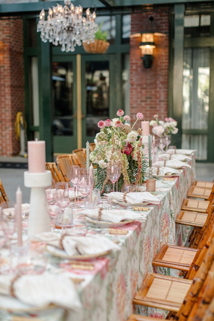 pink and green tablescape at Hotel Emeline, Charleston, South Carolina